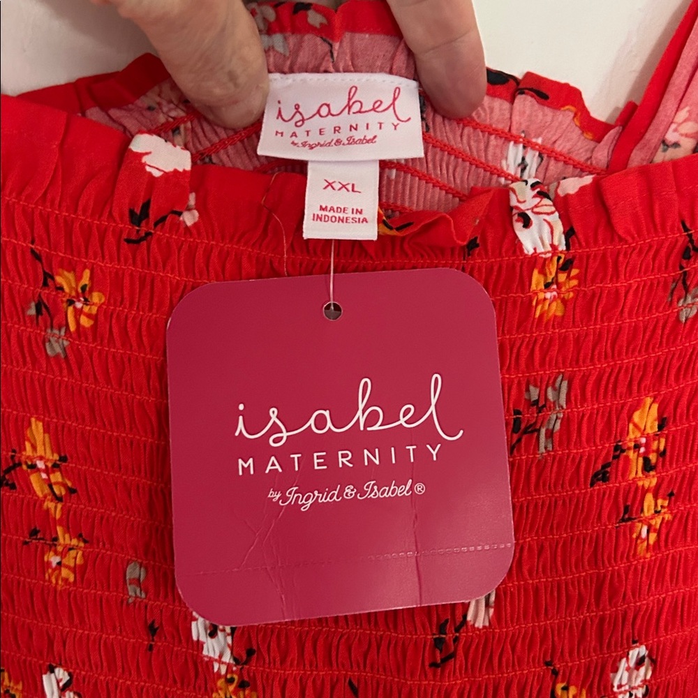 NWT Isabel Maternity Red Floral Smocked Maxi Dress - Picture 4 of 7